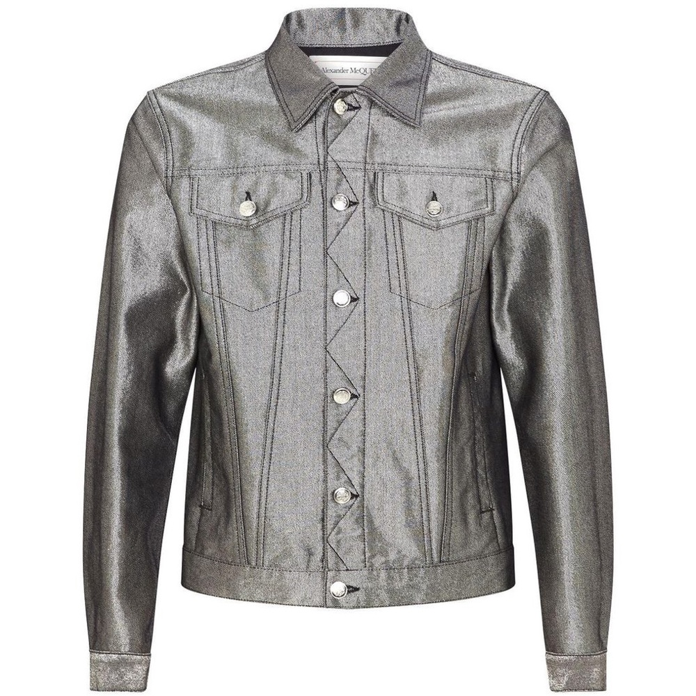 NEW Alexander McQueen metallic black denim trucker jacket, mens large 54